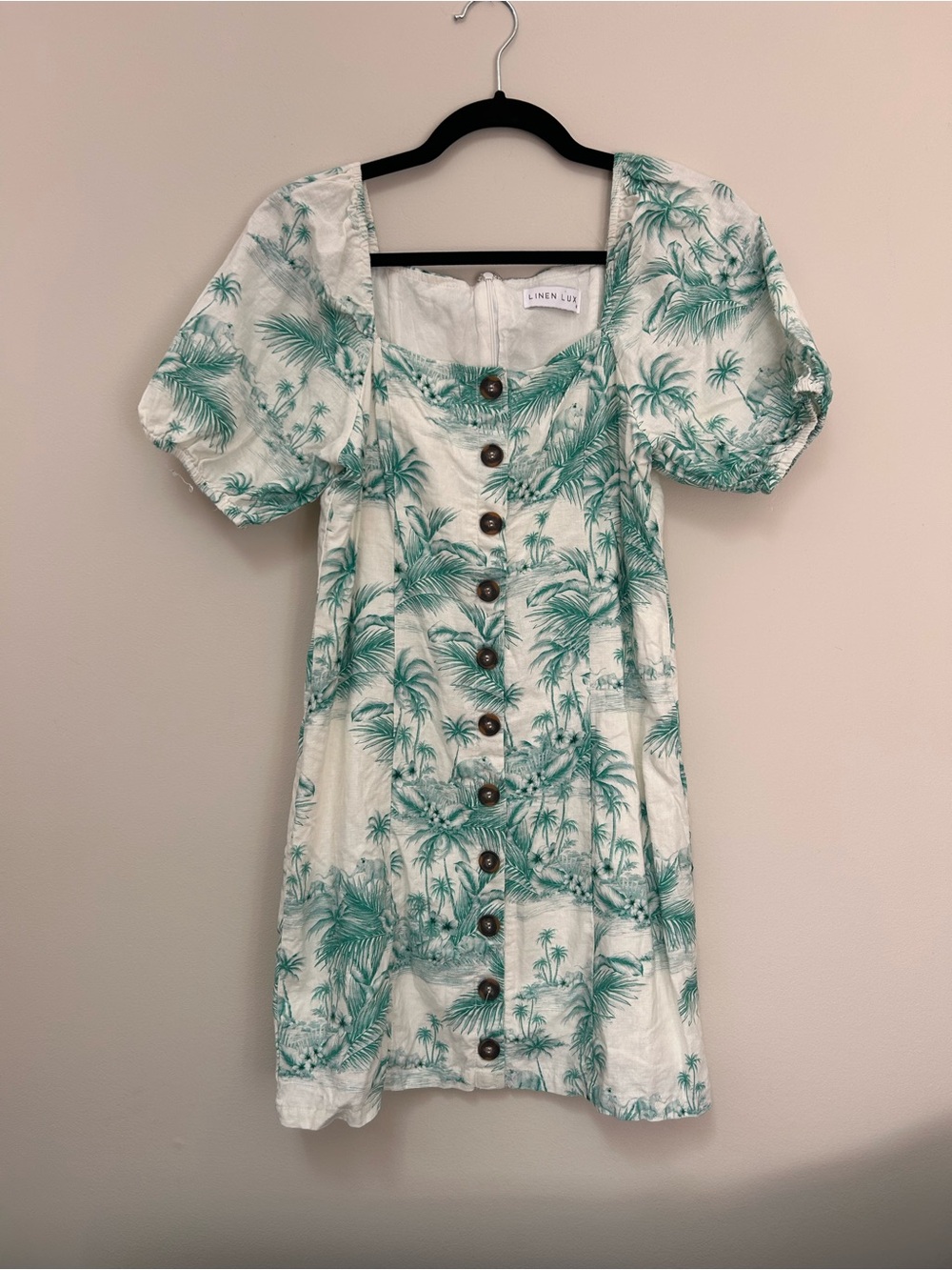 Hawaiian Tiki Style Linen Summer Dress with Palm Print